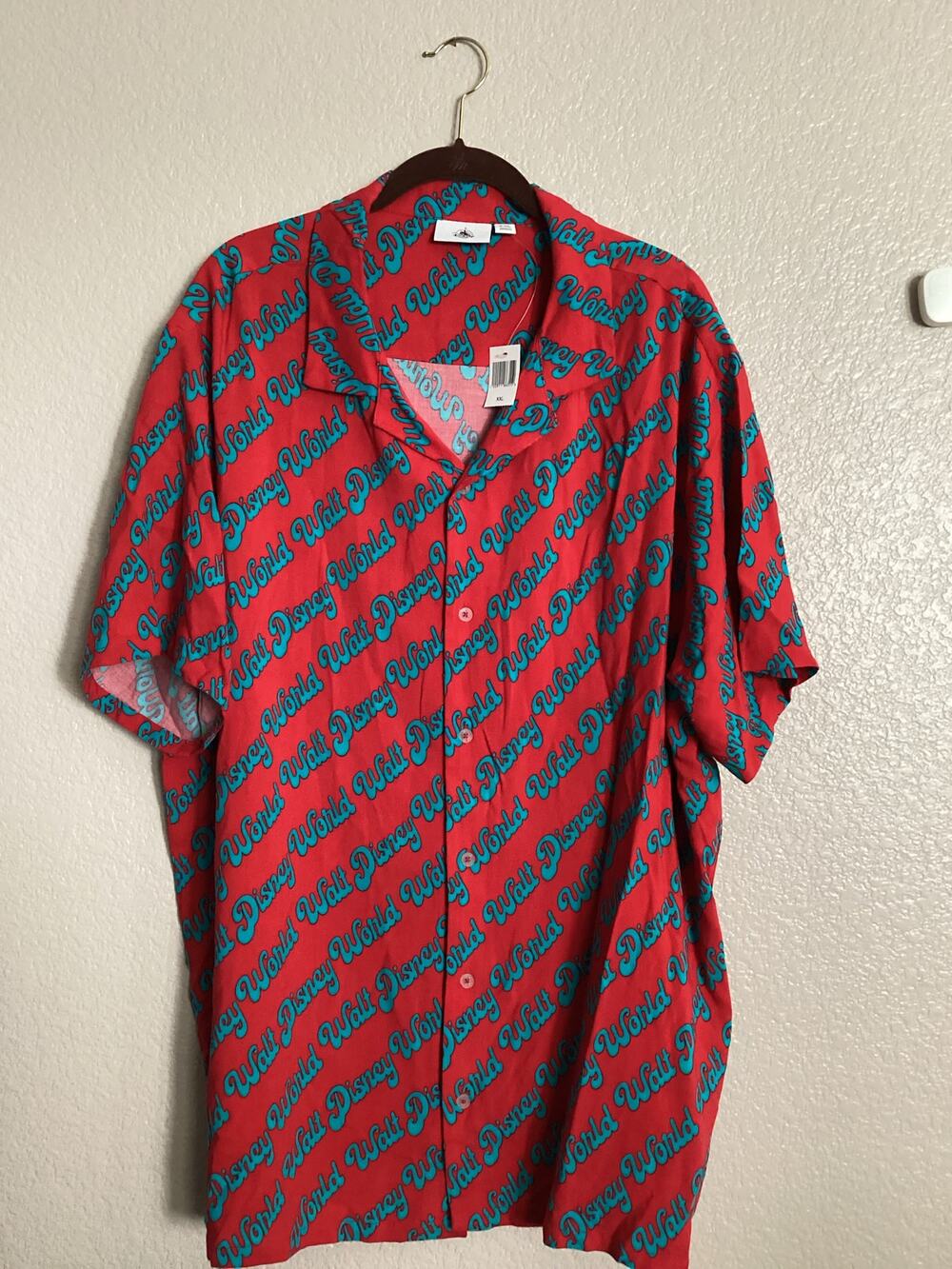 NWT Disney Parks Walt Disney World Retro Button-Down Shirt AOP script logo XXL